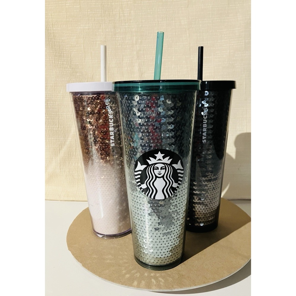 Lot of 3 Starbucks Tumbler Set  24oz Multi Excellent Sequin Cold Cup Venti 3pc